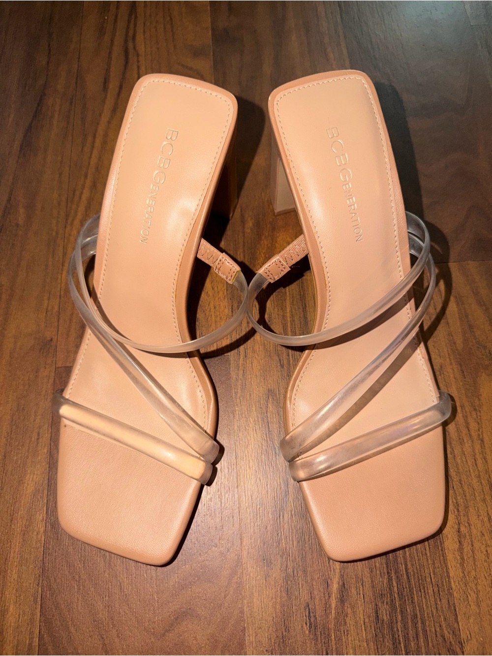 BCBGeneration Blush Nude Clear-Strap Heeled Sandals
